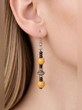 Black and Gold Beaded Earrings